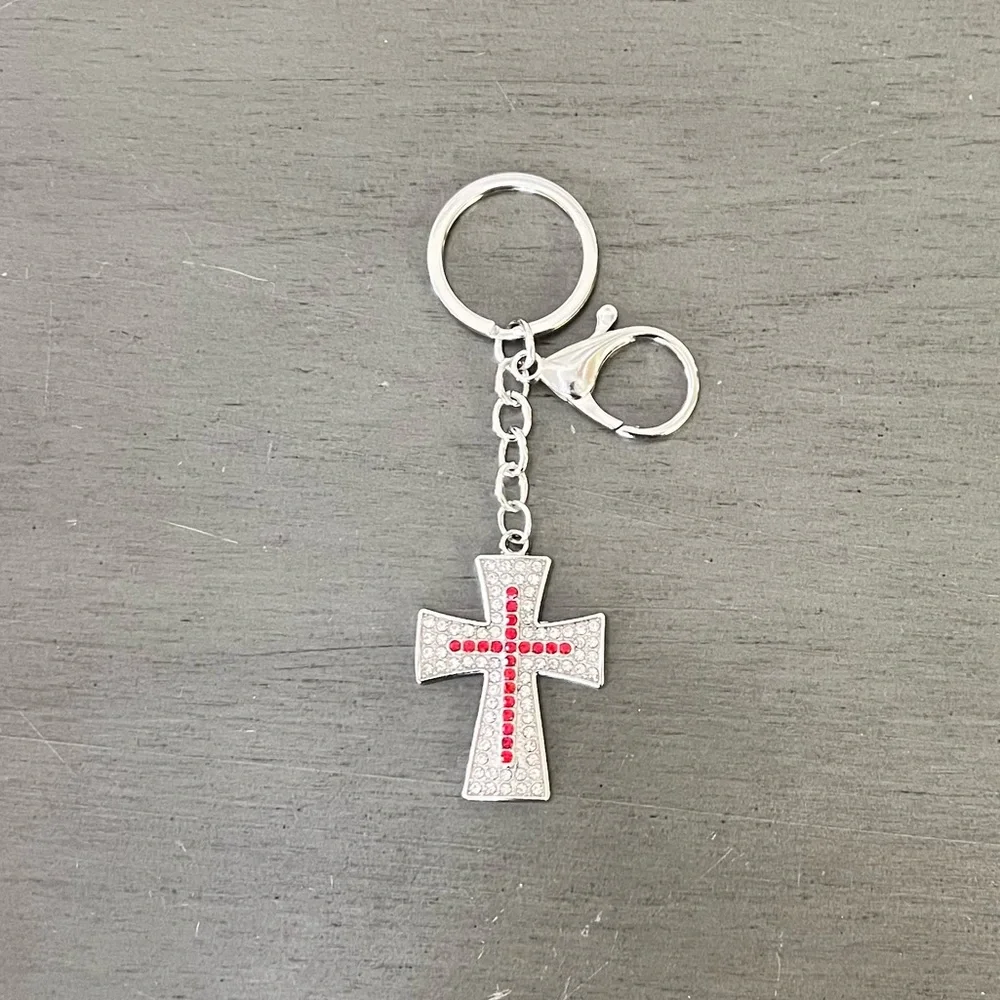 Silver Cross & Red Crimson Crystal Rhinestone 4